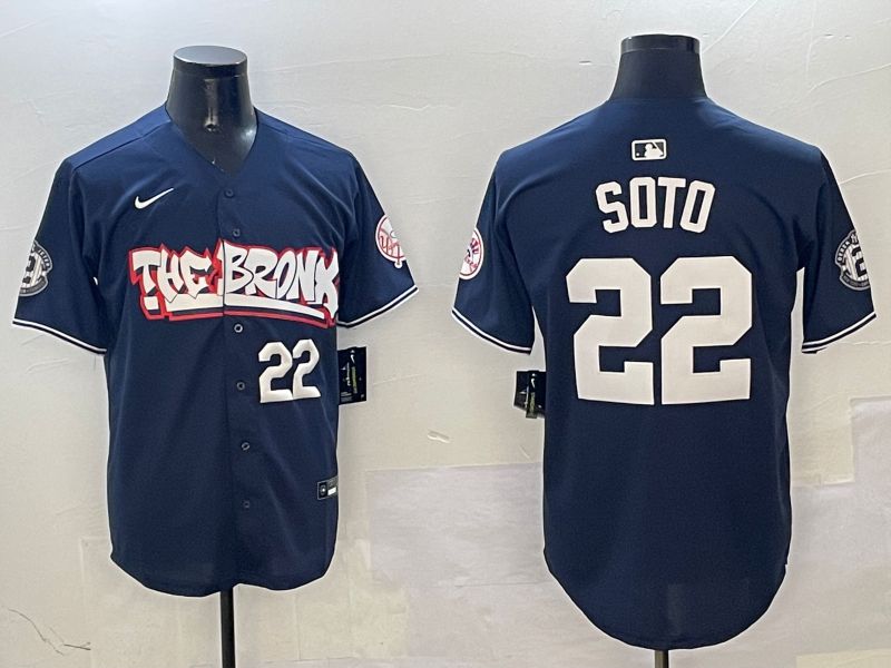 Men New York Yankees 22 Soto Drak Blue four generations Joint Name 2025 Nike MLB Jersey style 4